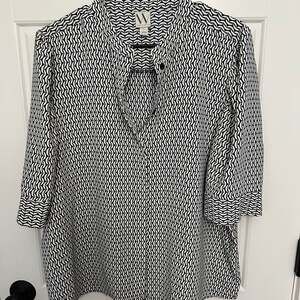 Worthington Black, White and Blue Geometric Print Blouse